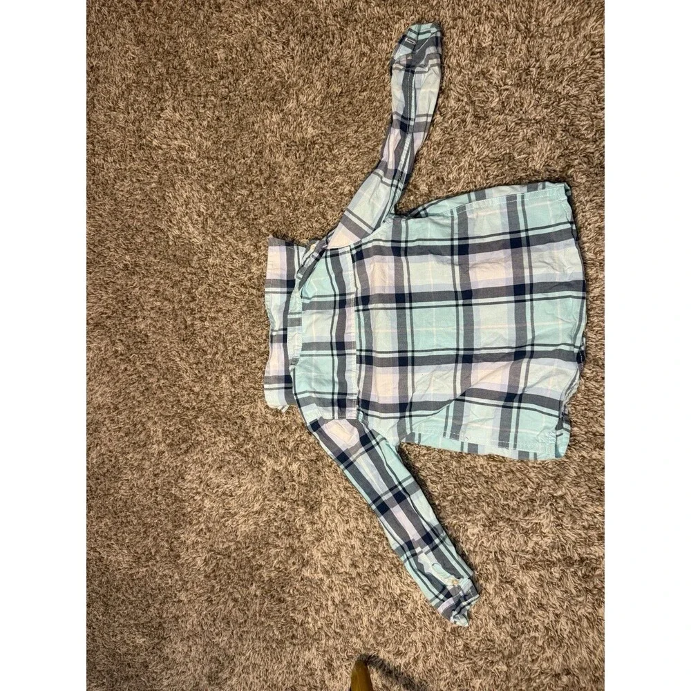 OshKosh B’gosh Boys 2T Blue White Plaid Button Down Shirt Long Sleeve